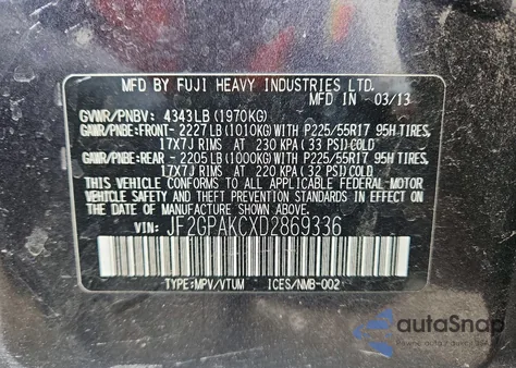 2013 Subaru Xv Crosstrek 2.0 Limited z USA, uszkodzony, nr VIN JF2GPAKCXD2869336